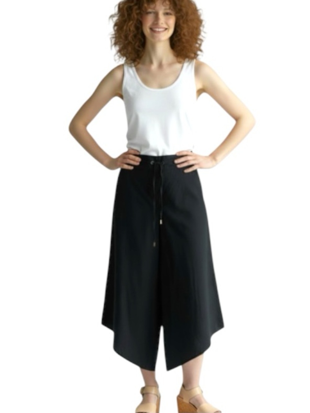 Zara Black Wide-Leg Cropped Pants High Rise Sz S Cotton Boho Hippie Minimalist